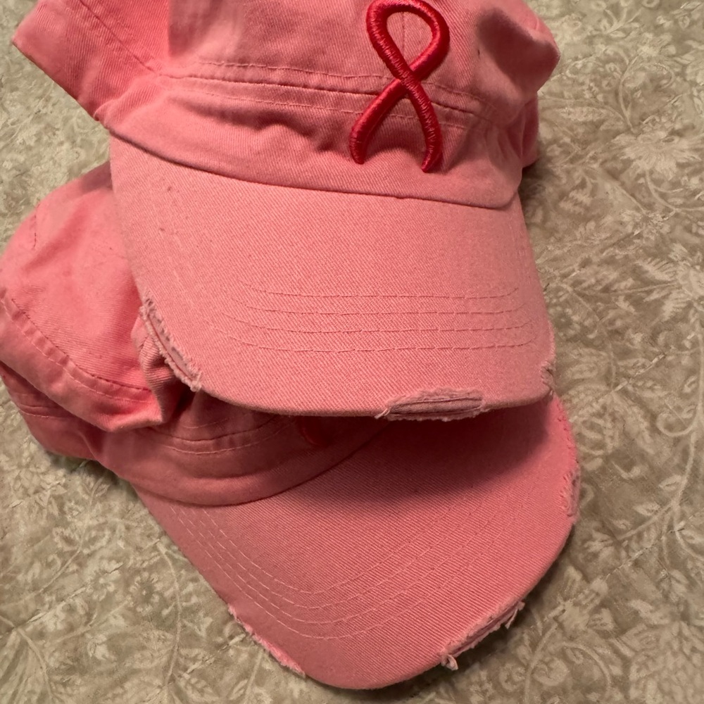 Pink Ribbon Embroidered Caps - Picture 3 of 7